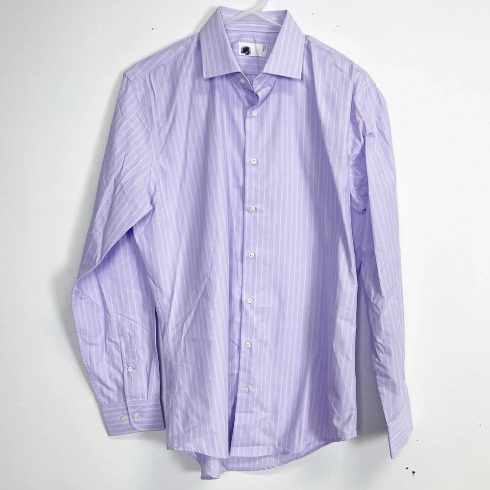 NEW Nordstrom Button Down Shirt Mens 15.5 34 35 Purple Easy Care Trim Fit NWOT